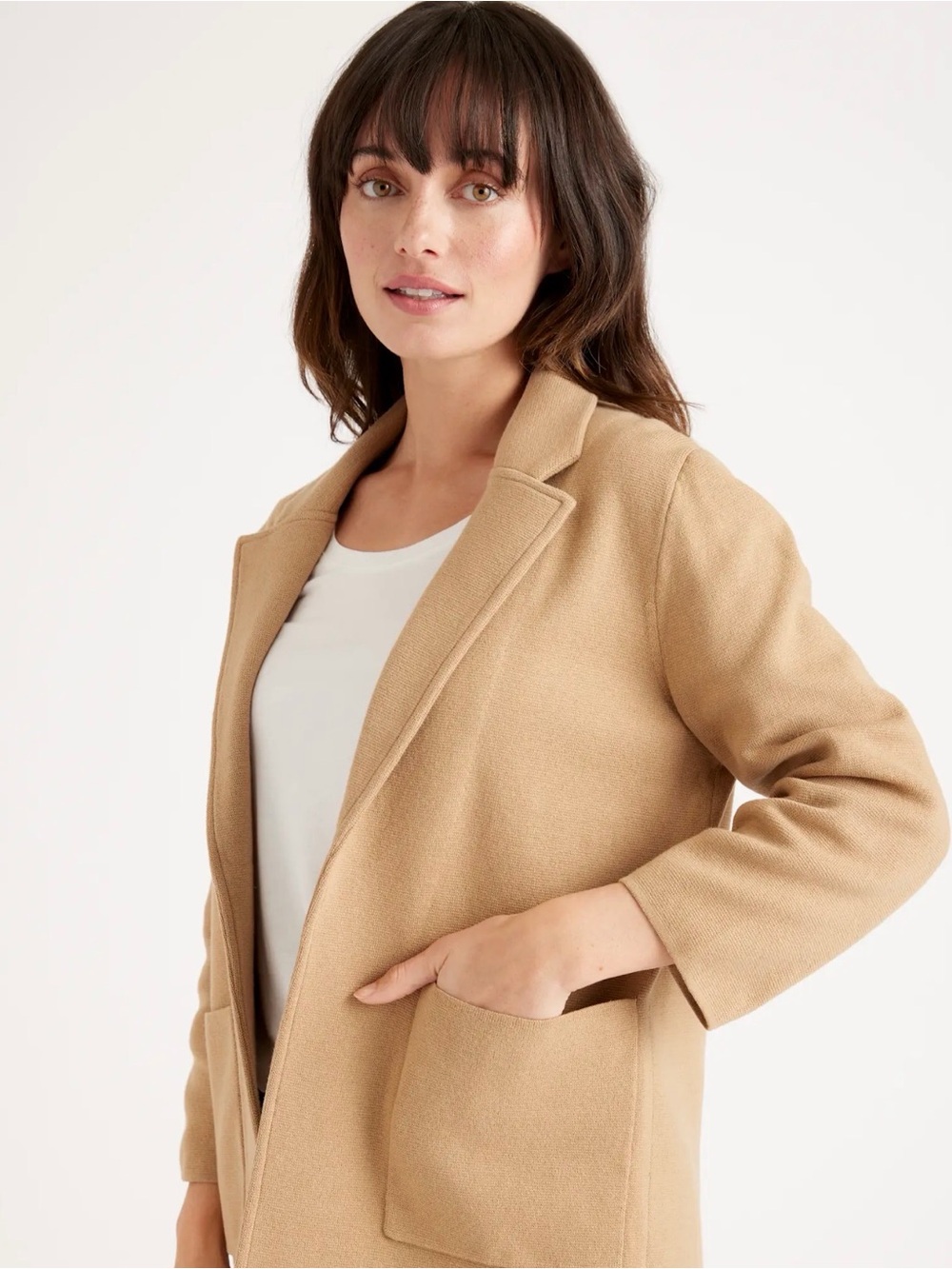 Soft Open-Front Camel Coatigan - Women's Jacket